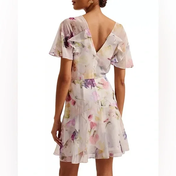 NWT Ted Baker Women's Ivory Angel Sleeve Fit-Flare Mini Dress US size 4 - Picture 2 of 15